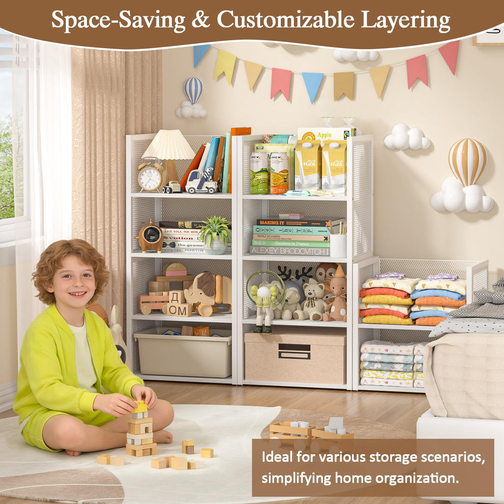4-Tier Stackable Closet Organizers and Storage Basket, Wire Clothes Shelf Organizer Bins, Sweater Storage for