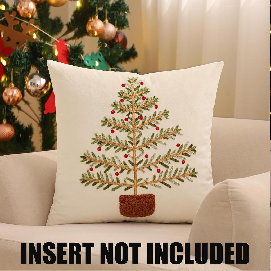 Christmas Pillow Covers 18x18 inch Green Xmas Tree - Set of 2