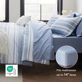 Queen Comforter Set 7 Pieces, Blue Striped Bedding Set for All Seasons, Reversible