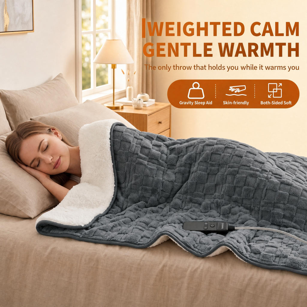 Heated Weighted Blanket for Adults, 15 lbs Weighted Beads, 50"×60"