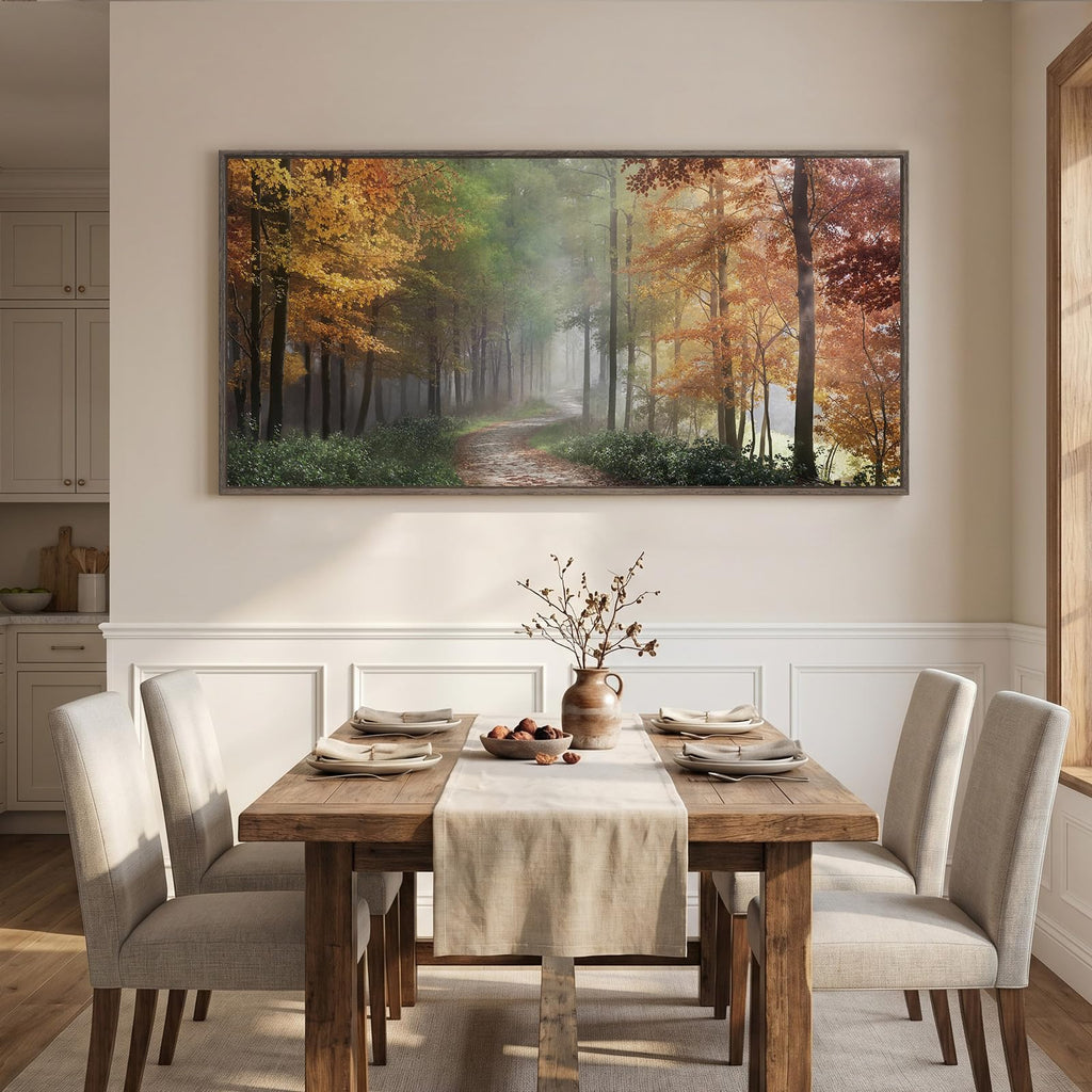 Framed Misty Forest Fall Landscape Wall Art, 60x30 Inch