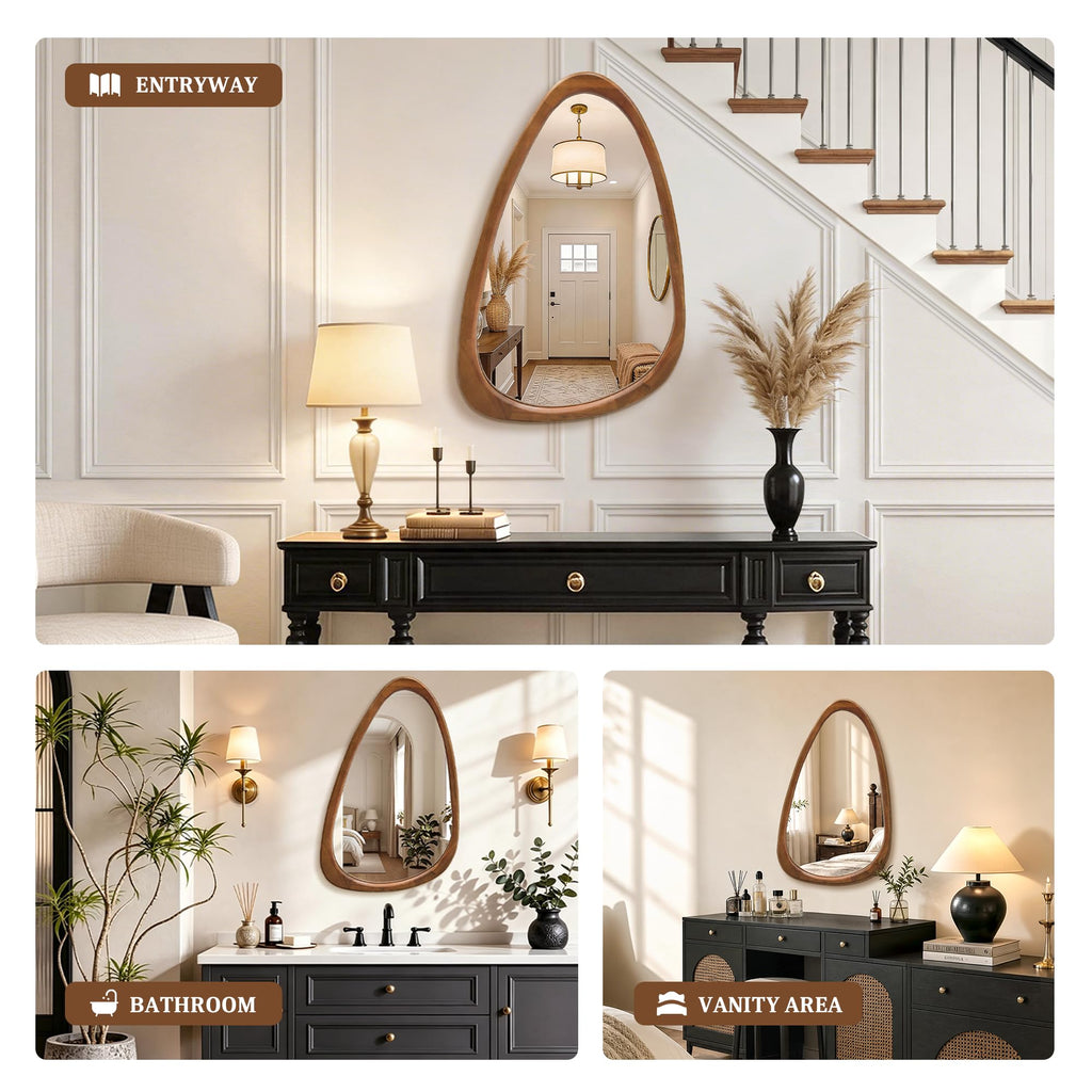 30"x20" Solid Wood Asymmetrical Mirror(Natural Wood)