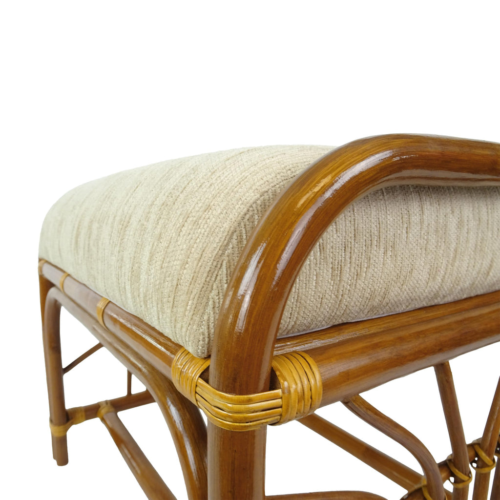 Krit Handmade Rattan Wicker Ottoman Footstool with Cushion Fully Assembled Colonial Color