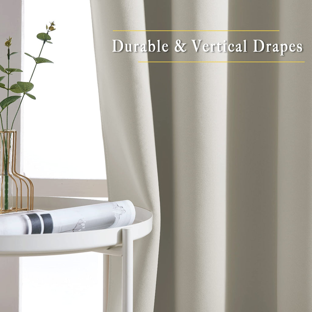 Room Darkening Natural Curtains & Drapes - Thermal Insulated Solid Grommet Sound Reducing Privacy Window Treatments