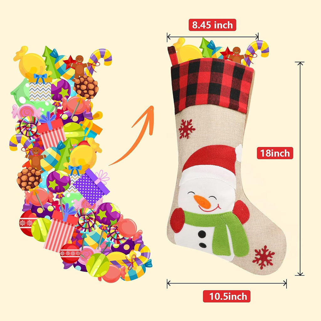 S 5 Pack, 18'' Large Christmas Stockings with Santa Snowman Gnomes Pattern,Classic Buffalo Plaid Cuff,Xmas Ornaments - Set of 5