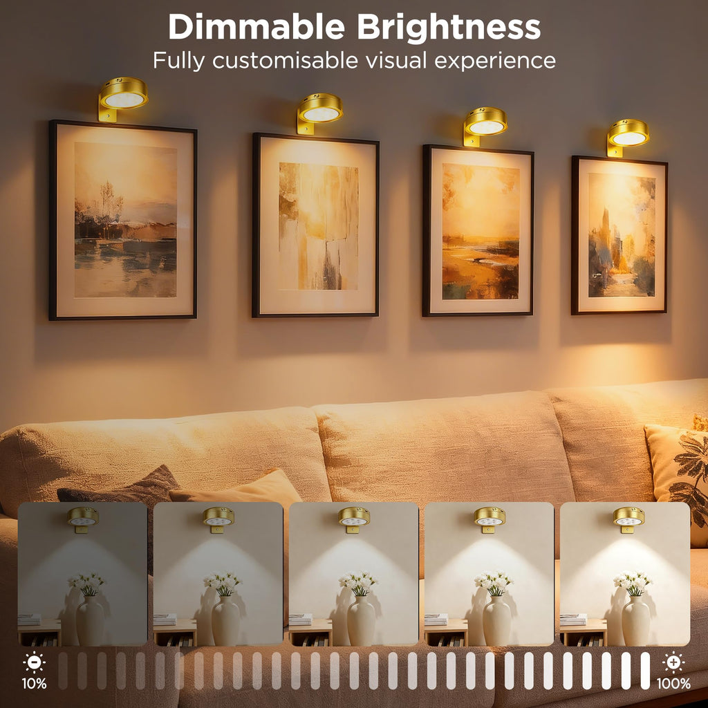 Picture Lights for Wall, Rechargeable Cordless Poster Lights, Gold
