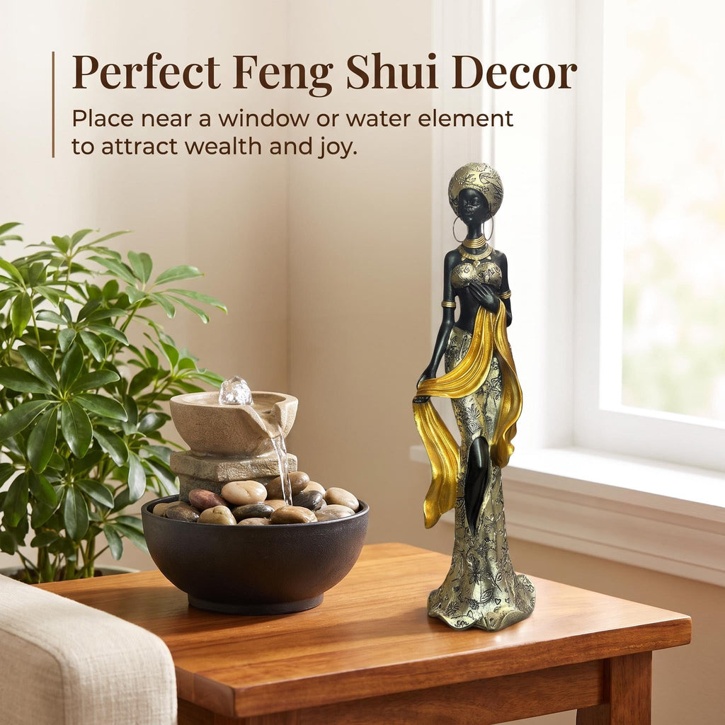 14 Inch African Oshun Goddess Statue Black Gold Home Art Decor