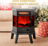 22 Inch Freestanding Electric Fireplace Stove Heater with Infrared Heating, 3D Flame Effect, Remote Control and Timer