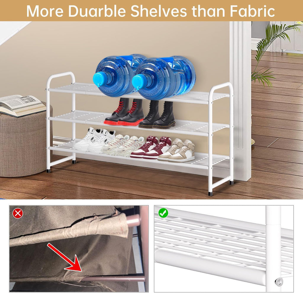 3-Tier Long Shoe Rack for Closet Metal Shoe Organizer, Wide Stackable Shoe Storage Shelf with Sturdy Wire Grid for
