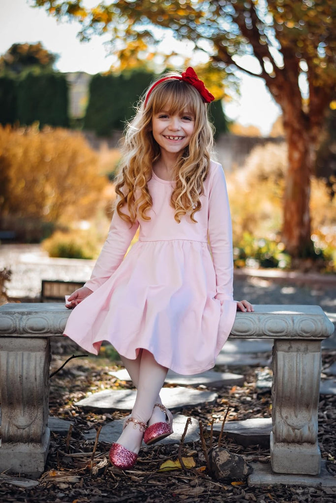 Girls Cotton Long Sleeve Dress Twirl Skater Dress