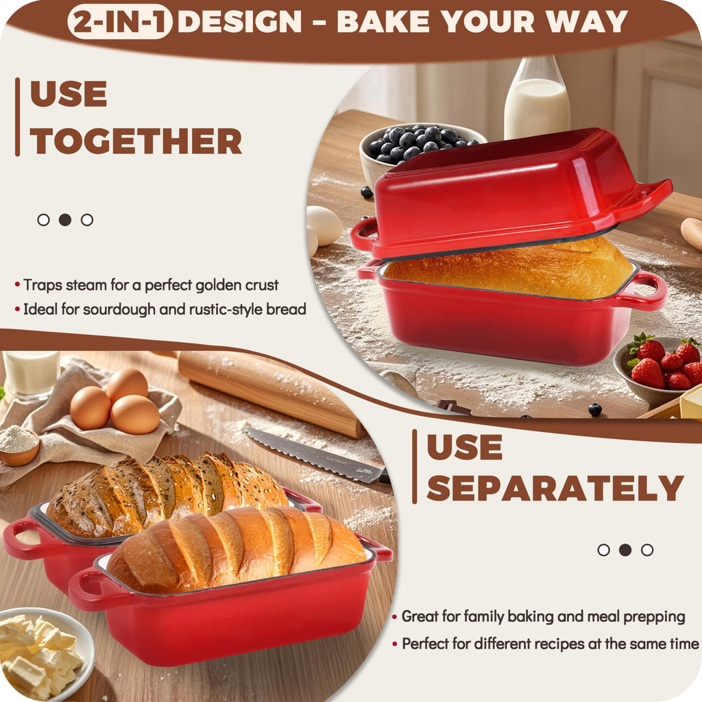 Cast Iron Loaf Pan with Lid, 9x5" Loaf Pans made Bread