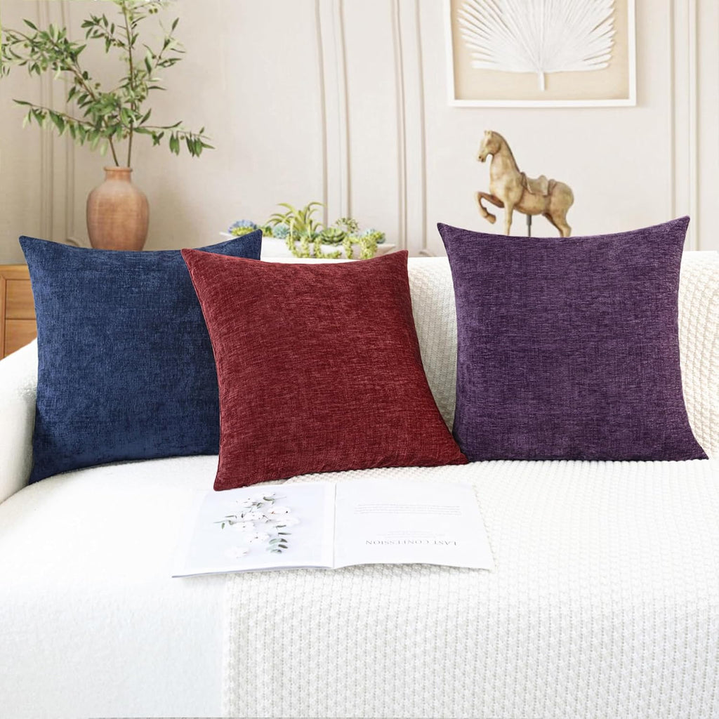 Throw Pillow Covers Decorative 18 X 18 Inches Pack of 2 Cozy Chenille Cushion Cases