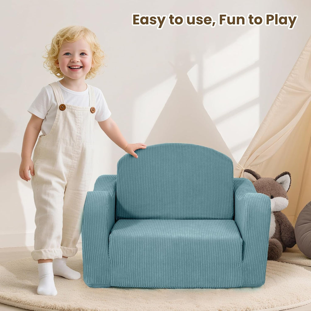 Kids Sofa Chair, in-1 Kids Couch, Fold Out Foam Sofa, Blue