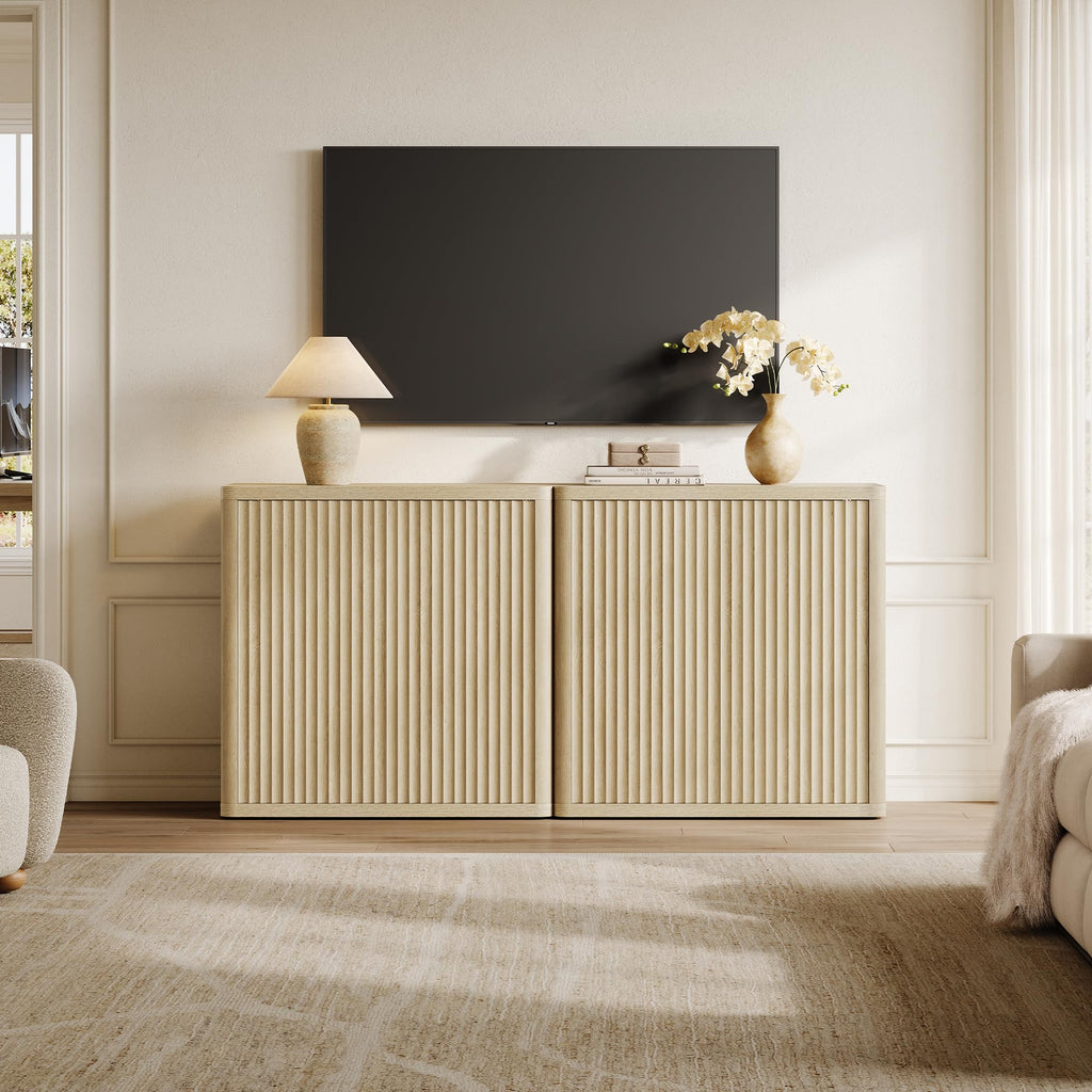 Buffet Cabinet with Storage Sideboard Accent Modern Credenza with Doors & Shelves Fluted 34.6" Tall Media Console Mid