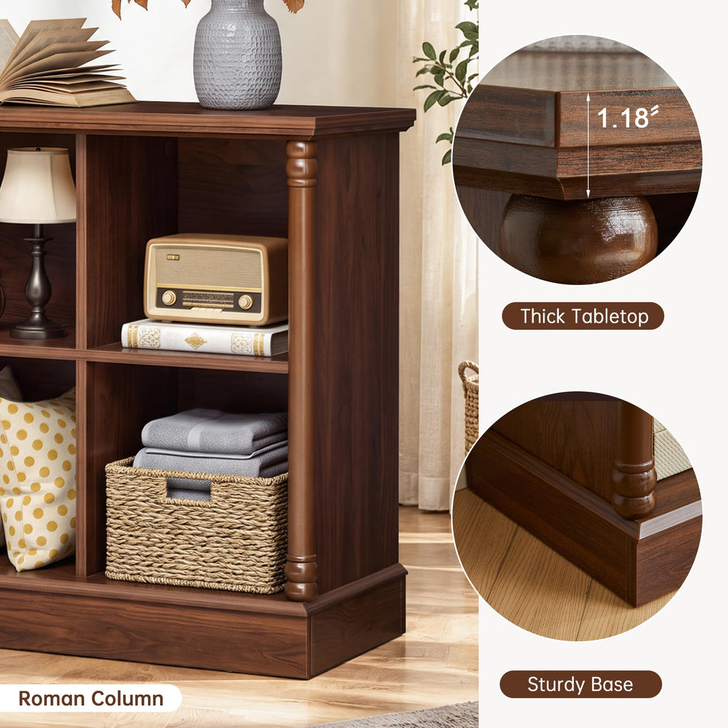 8 Cube Storage Organizer, 54 Inch Long Low Horizontal Bookcase Walnut