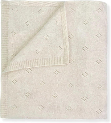 100% Cashmere Baby Blanket Pointelle Design 32" x 40" Natural