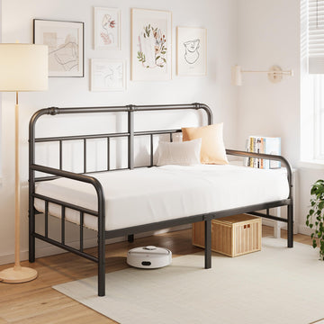 Daybed-Metal-Twin-Size-Bed-Frame - with Headboard, Heavy Duty Steel Slats Support Guest Room, No Box Spring