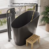 Japanese Bathtub,47" Freestanding Japanese Soaking Tub, Black Stone Resin Deep Tub with Built-in Seat, Modern Oval