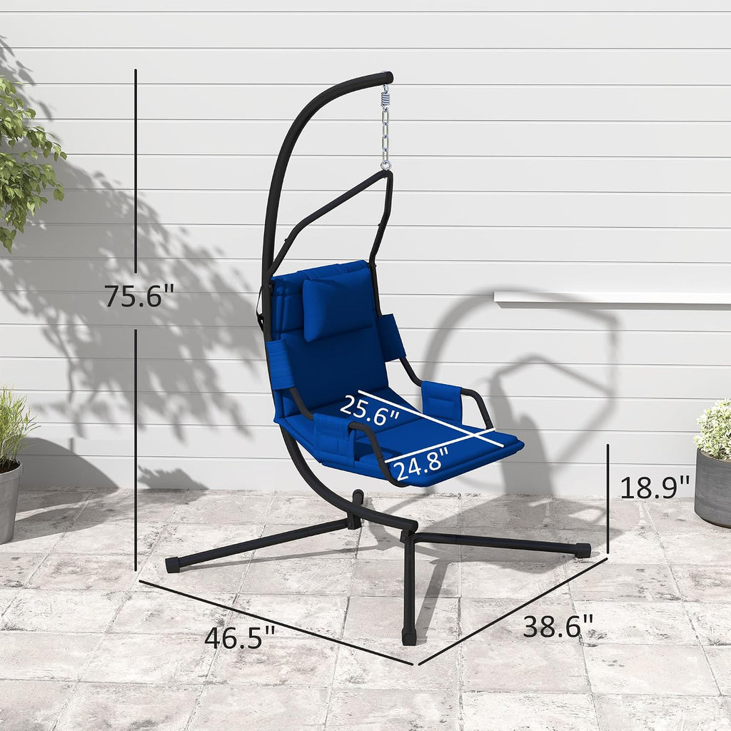 Hammock Chair with Stand, Oxford Fabric Cushion, Chain, Dark Blue | Hammock Swing, Oxford Fabric Cushion, Hanging