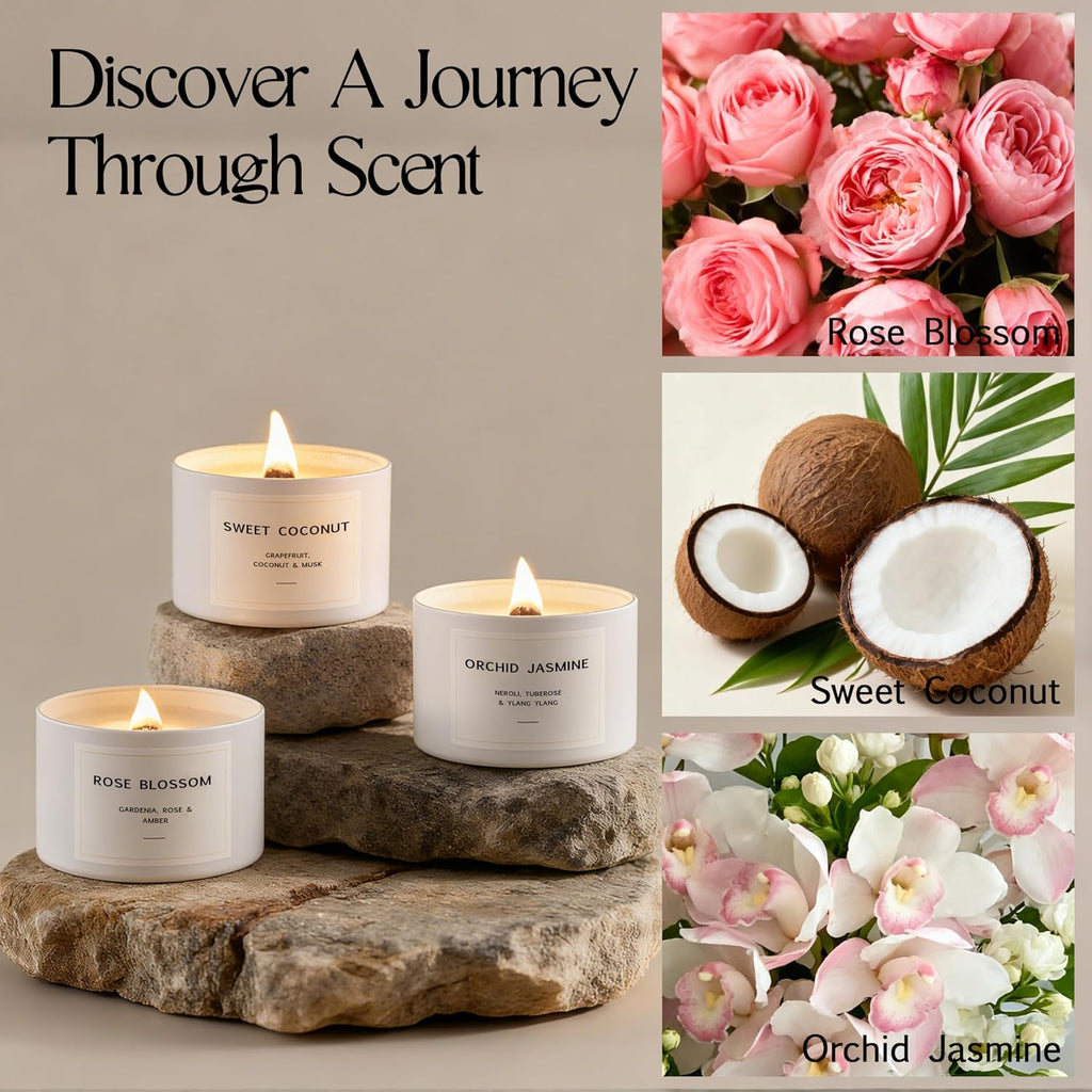 Luxury Candle Gift Set for Women - Luxury Candle Box with 3 Scented Soy Candles in Pink Box - Mother's Day, Birthday - Set of 3