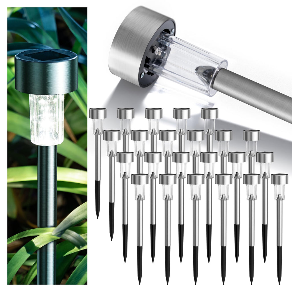 24 Pack Solar Lights Outdoor Waterproof, Stainless Steel