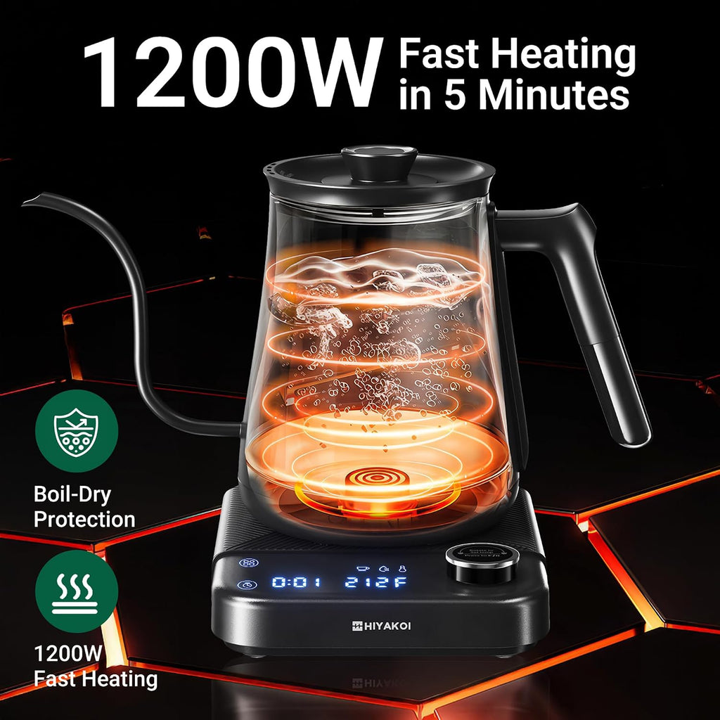 Gooseneck Electric Kettle with ±1°F Temperature Control, Pour Over Kettle for Coffee & Tea, 1200W Rapid Heating
