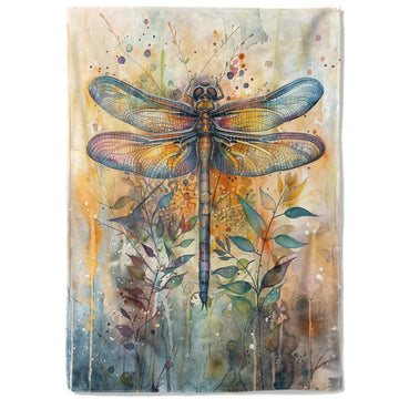 Watercolor Dragonfly Fleece Blanket, 40x50in, Artistic Insect Intricate Wing Earthy Tones Throw Blankets, Soft Cozy