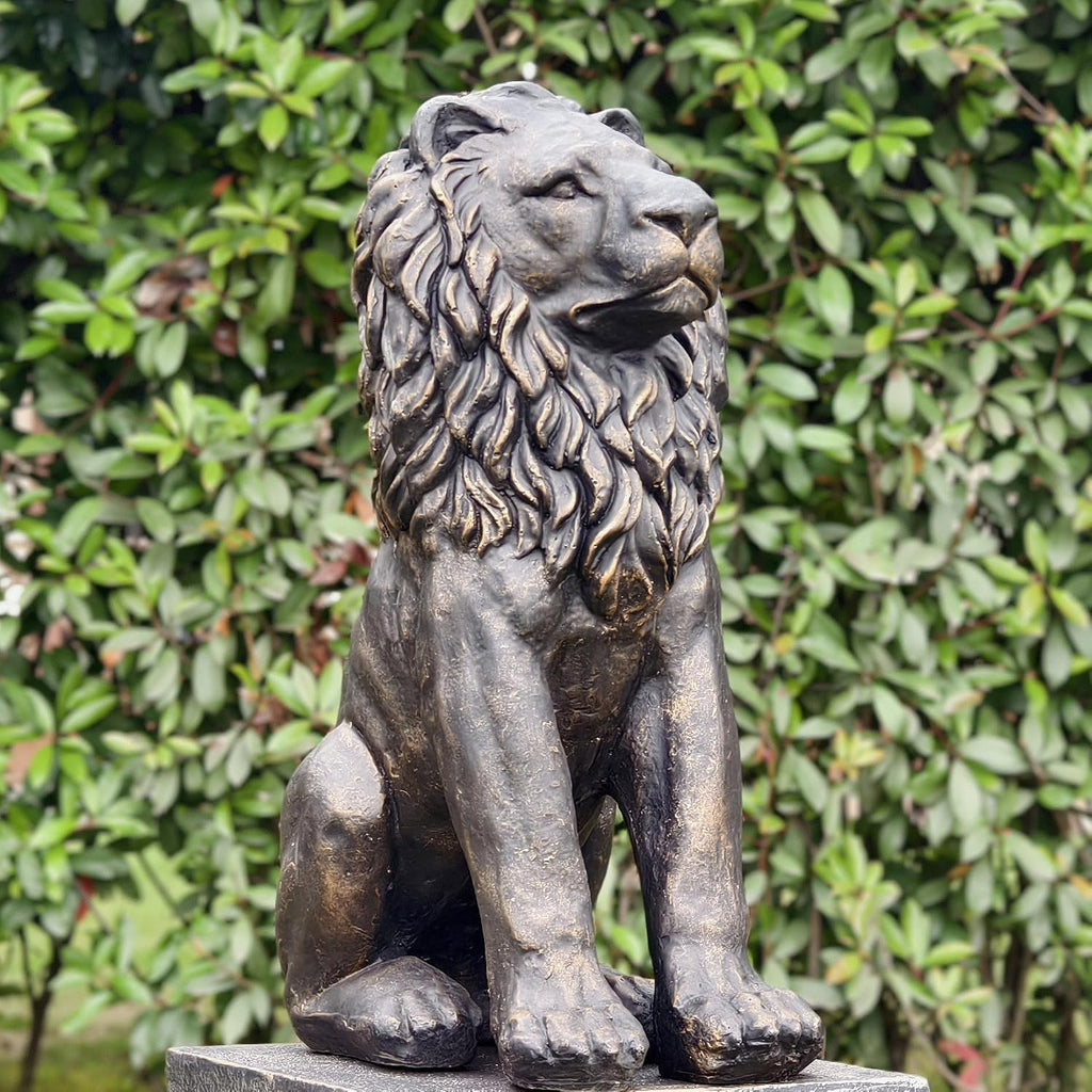 23" H Guardian Lion Statue Sculpture Home Garden Decor Bronze | sitting outdoor patio yard lawn bronze entryway porch