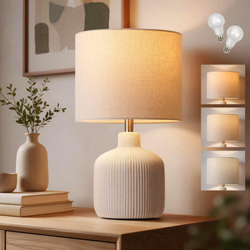 Rustic Ceramic Table Lamp Bedroom, 17.75" Nightstand Lamp