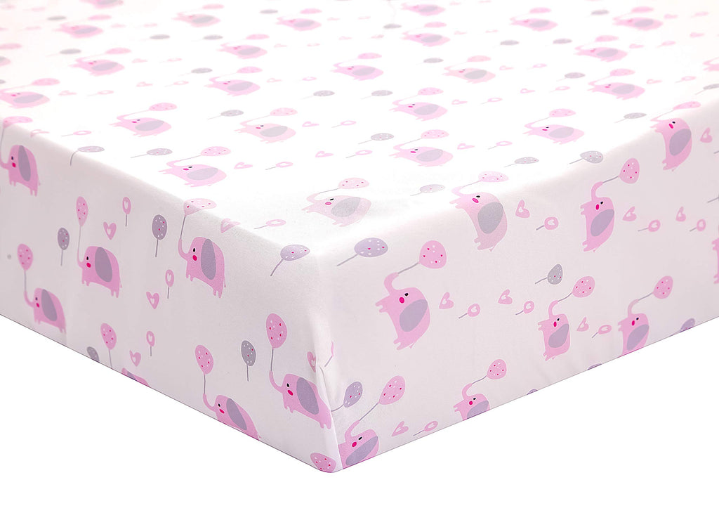 Baby Crib Bedding Set for Girls, Pink Elephant & Love Balloons 3 Piece Standard Size Nursery Crib Set for Baby Girls