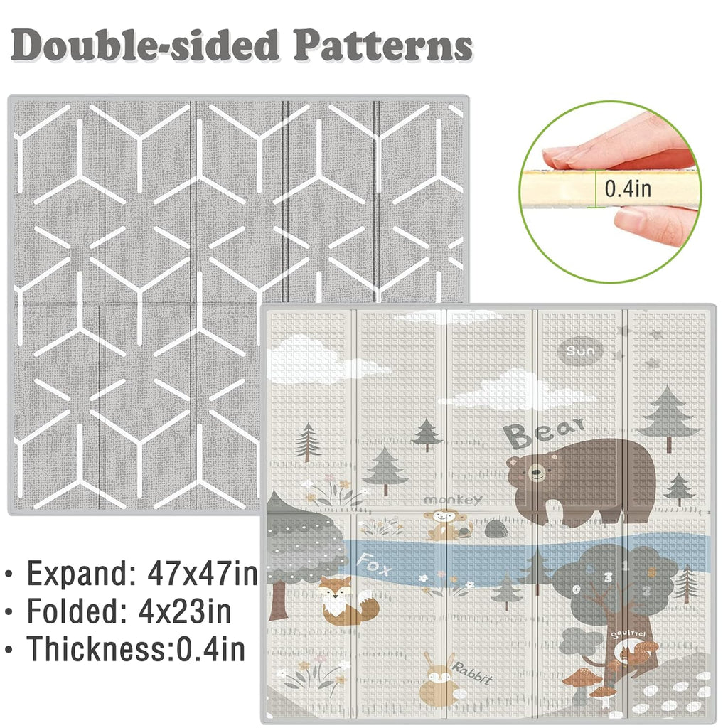 Baby Play Mat, 47x47inch Play Mat, 0.4 in Thick Waterproof Playmat