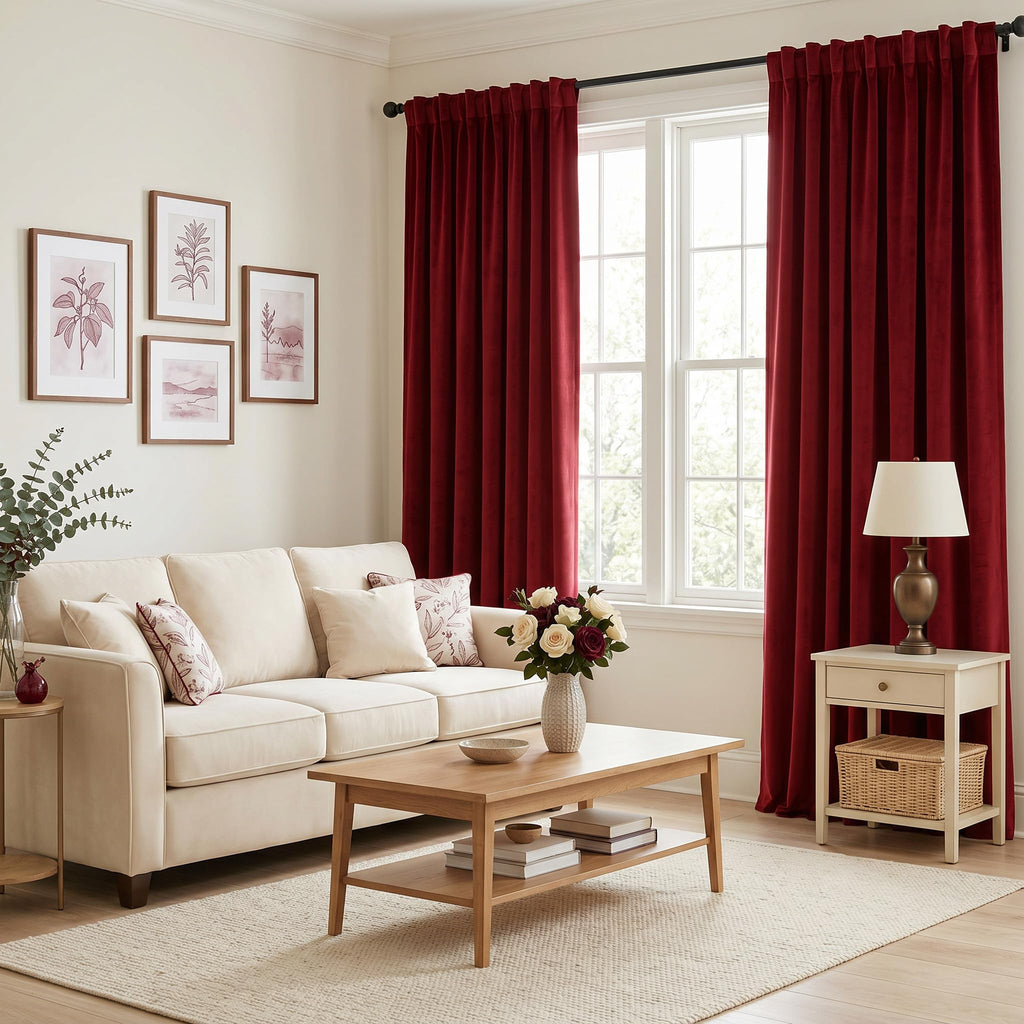 Wine Red Velvet Blackout Curtains Back Tab 52x96, 2 Panels