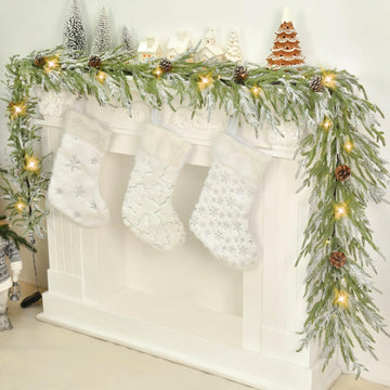 9 FT Flocked Norfolk Pine Garland Christmas Garland with Lights