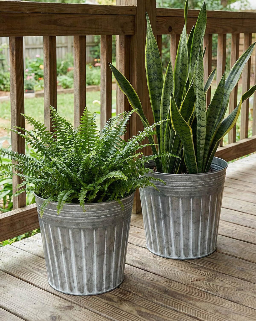 12 Inch Galvanized Planters, 3 Pack Metal Plant Pots with Drainage Hole
