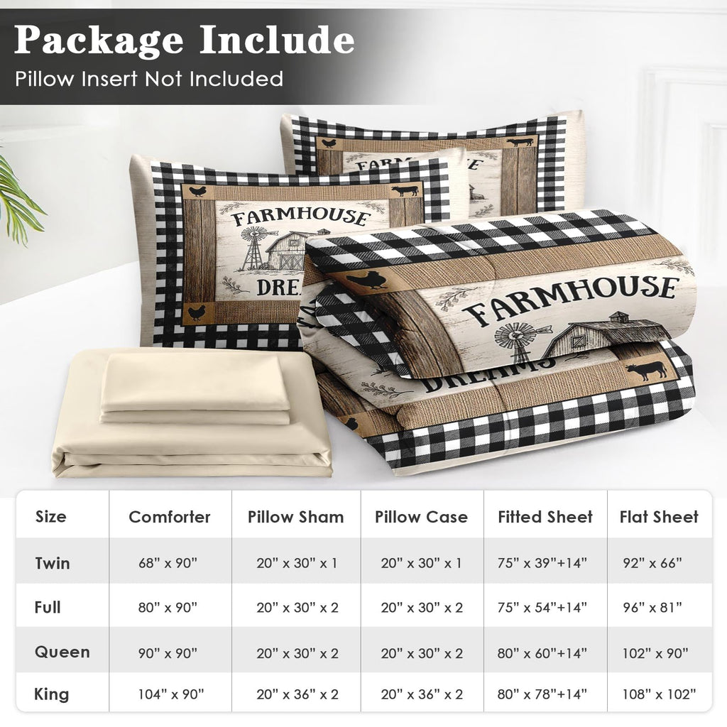 Comforter Set with Sheets, 7 Pieces Farmhouse Rustic Bedding