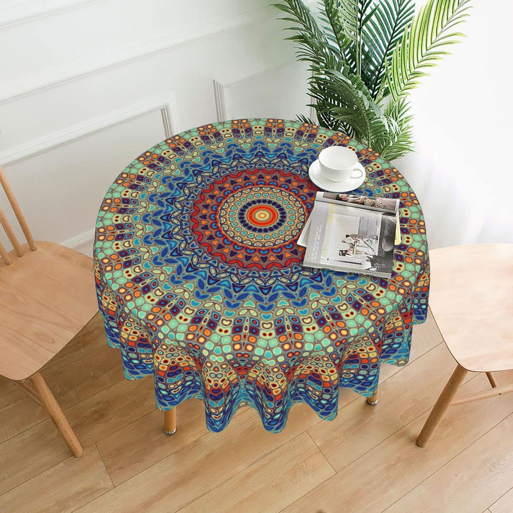 Mandala Round Tablecloth 60 Inch Waterproof Rustic Colorful Boho Tablecloths Fabric Farmhouse Table Cloth Decorative