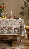 Designer Linen French Tablecloth for Rectangle Table,Fall Country Breathable Floral Tablecloths,Tabl