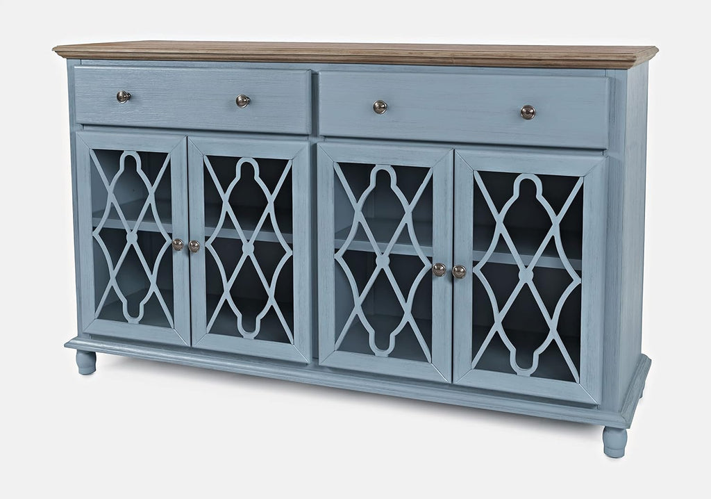 Aurora Hills 4 Door Accent Chest with 2 Drawers, Acacia Wood Farmhouse Cabinet Entryway, Transitional Storage, Blue
