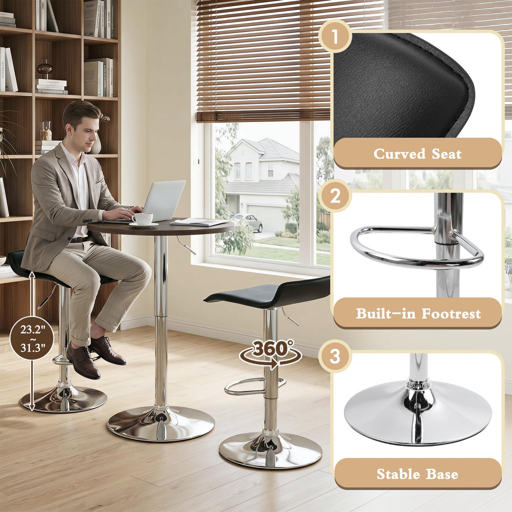Contemporary Chrome Air Lift Adjustable Swivel Barstool, Set of 4(Black)
