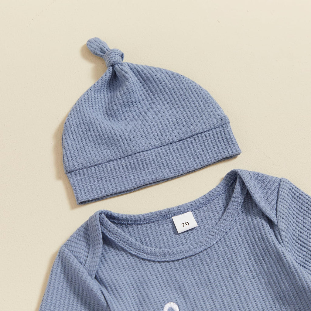 Im New Here Newborn Outfit Boy Long Sleeve Letter Romper Ribbed Knit Jumpsuit Baby Boy Preemie Coming Home Outfit (Hi