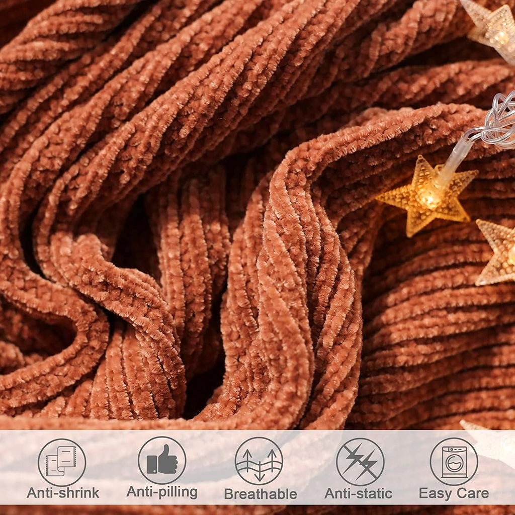 Throw Blanket for Couch, Soft Boho Bed Throw, Cozy Burnt Orange Chenille Knitted Small Spring Lightweight