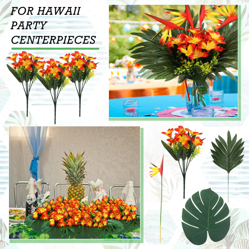 12 Set/ 48 Pcs Artificial Tropical Flower Centerpiece, Sunset Red