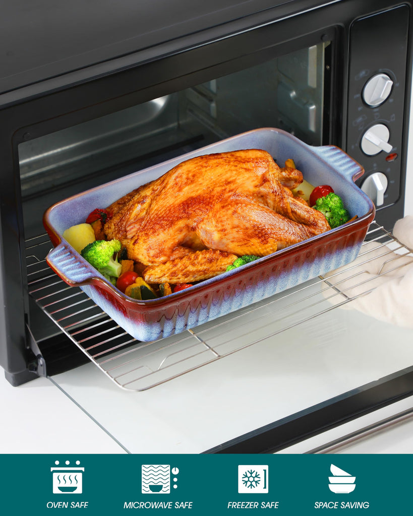Ceramic Casserole Dishes for Oven, Reactive Glaze Baking Dishes Set of 4, Deep Rectangular Lasagna Pans with Handles