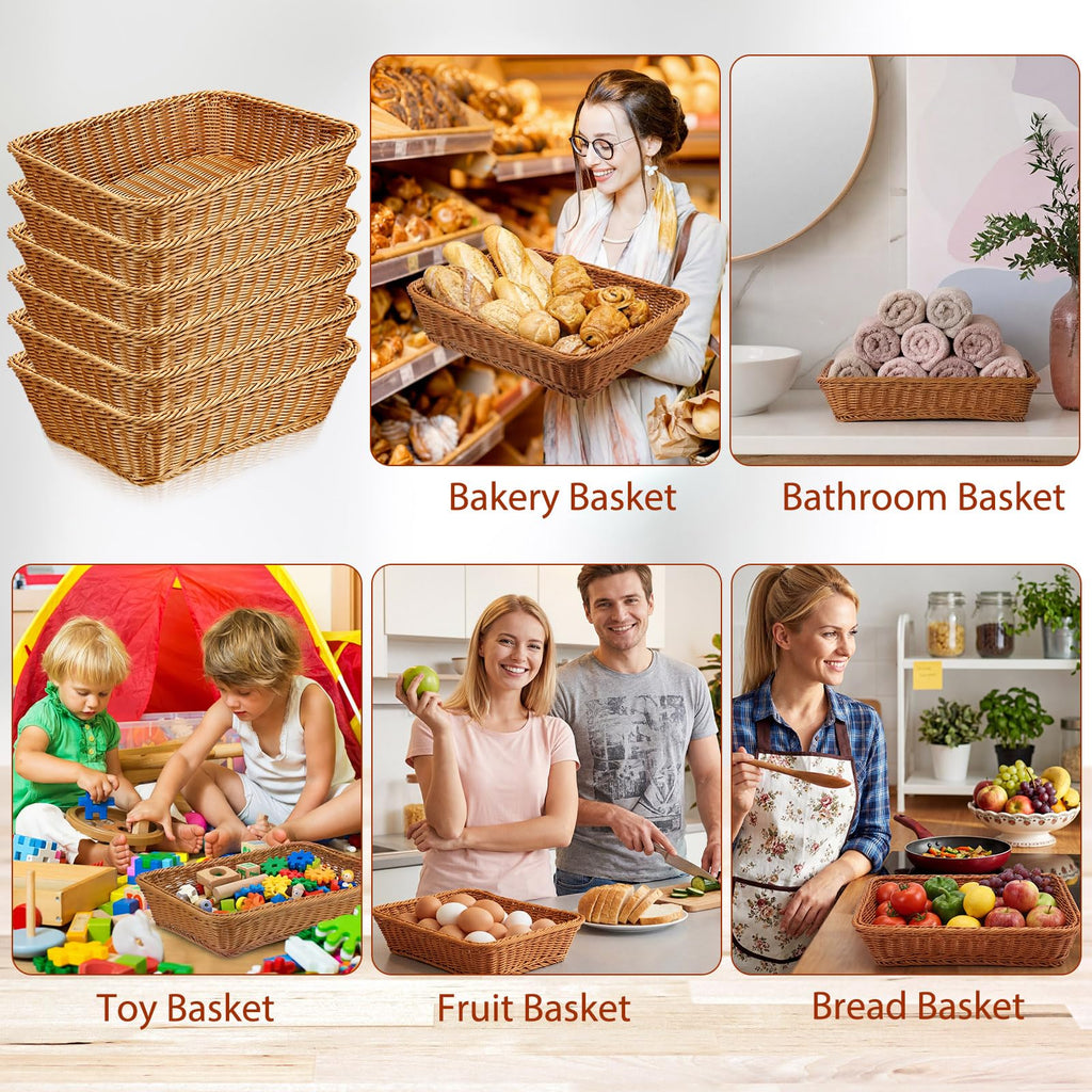 14 Pack Wicker Bread Baskets Woven Serving Basket, 15.8 Inch
