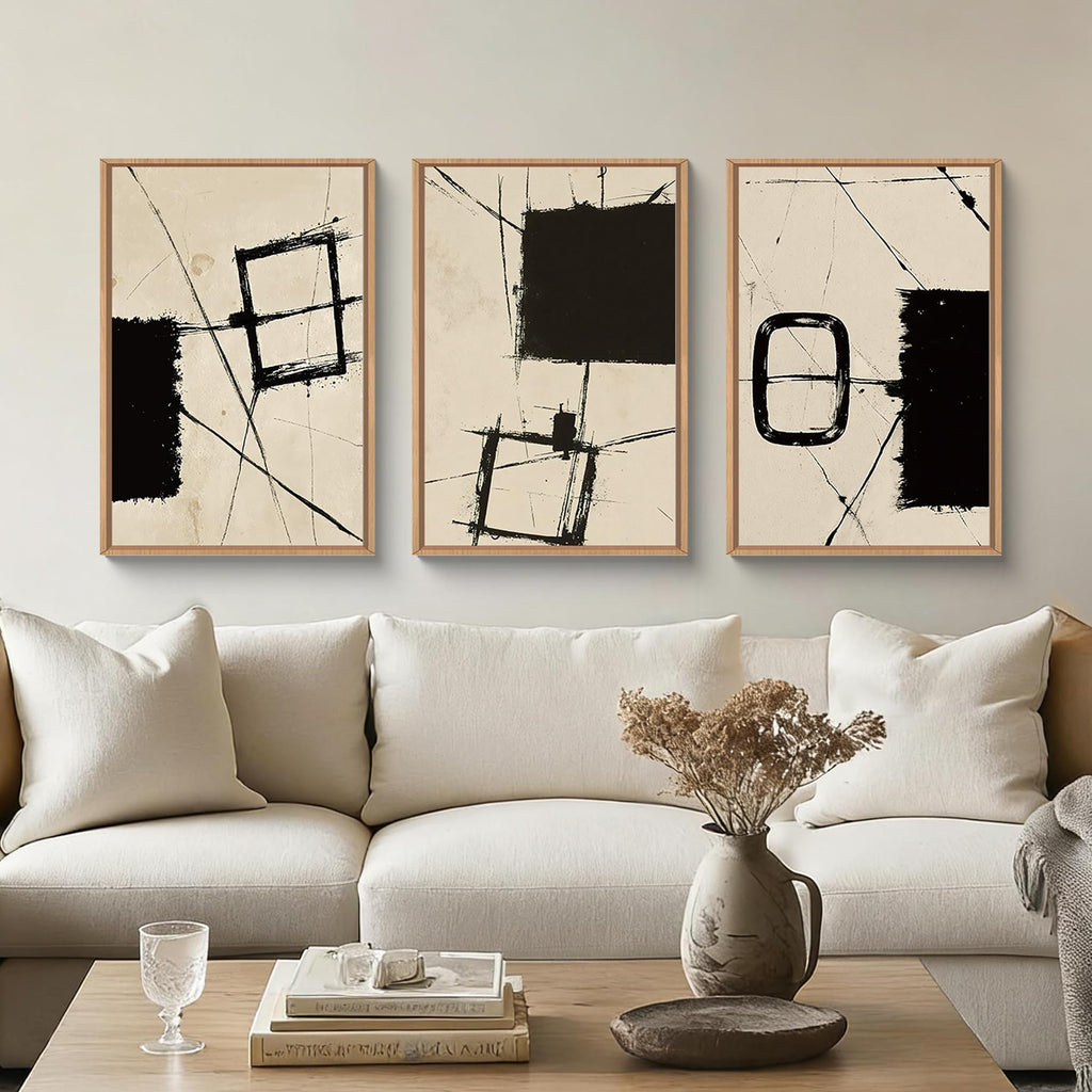Abstract Neutral Brushstroke Framed Canvas Wall Art Set-16"x24"x3