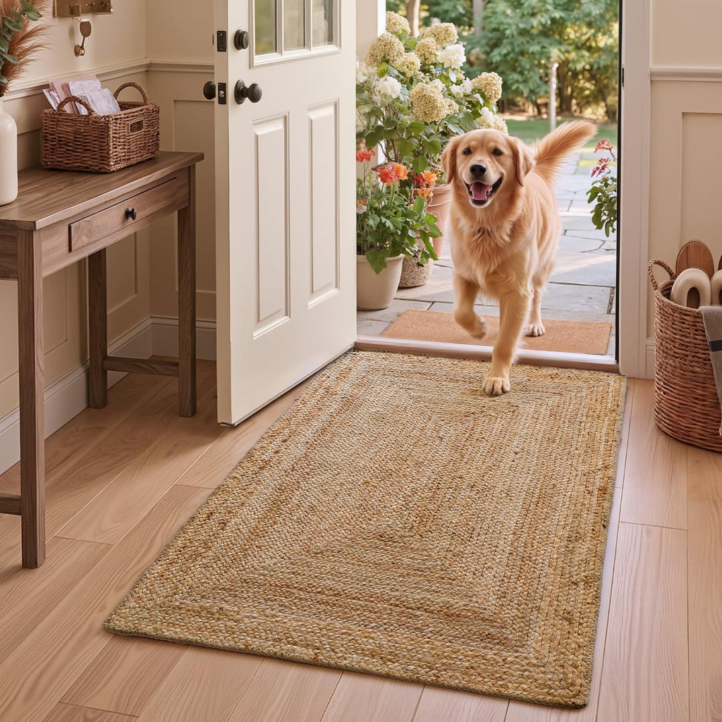 Jute Door Mat 32x48, Non Slip Doormat Indoor Entrance, Heather Tan