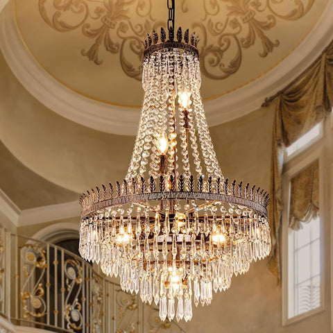 Crystal Chandelier, 7 Lights French Empire Crystals Chandelier for Dining Living Room, Rustic Farmhouse Chandelier Adjustable Antique Bronze Pendant Lighting Fixture for Bedroom, Kitchen, Foyer A108-B0CZKWVYGR