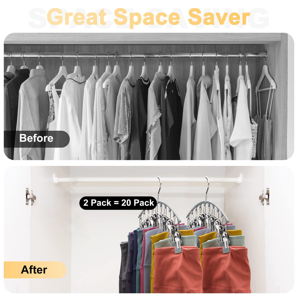 Legging Organizer for Closet, Metal Yoga Pants Hanger w/Rubber Coated 4 Pack w/10 Clips Hold 40 Leggings, Hangers