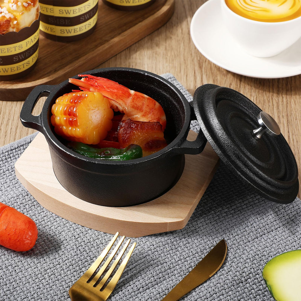 2 Sets 20 oz Dutch Oven Pot with Lid, Mini Cast Iron Pot