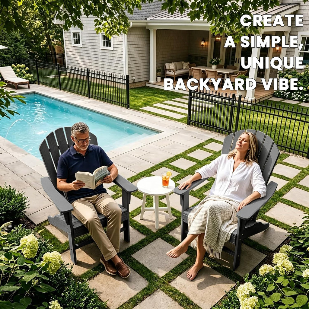Farmhouse Adirondack Chair Wood Texture, Poly Lumber Patio Chairs, Pre-Assembled Weather Resistant Outdoor Chairs for